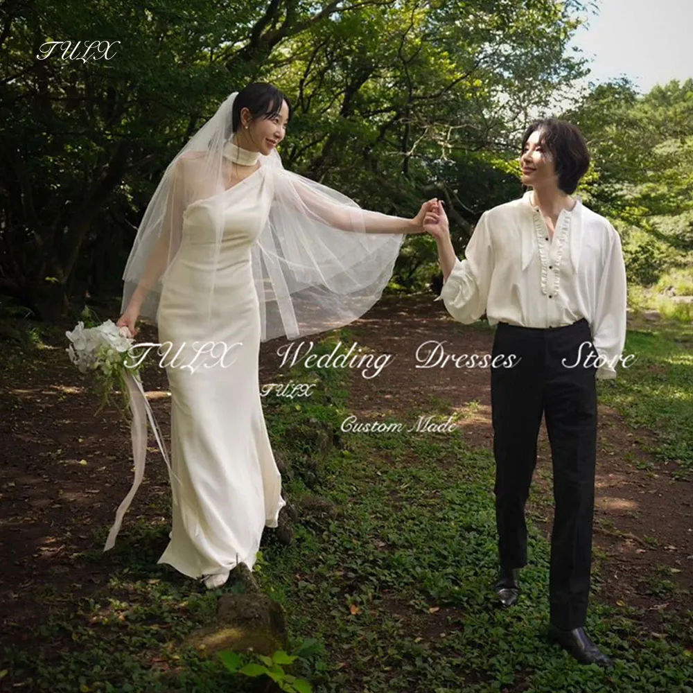 TULX-vestido de novia largo de un hombro, traje elegante de sirena con corsé en la espalda, hecho a medida, para sesión de fotos de boda y jardín, 2025