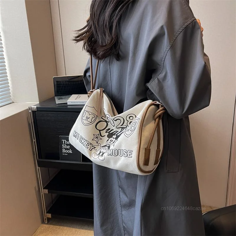 Disney Mickey Mouse American Style Canvas Bag Large Capacity Y2k College Students Handbag New Fashionable Cartoon Crossbody Bag