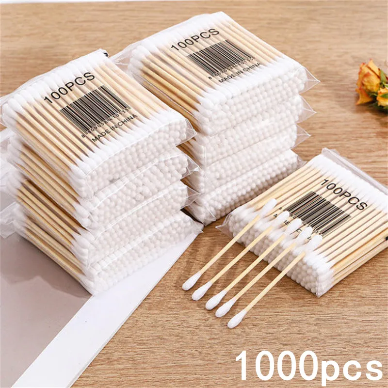 

100/1000 шт. Двусторонние ватные палочки для носа и ушей, инструменты для макияжа, ватные палочки для губной помады, палочки с наконечником, бастончики для ушей