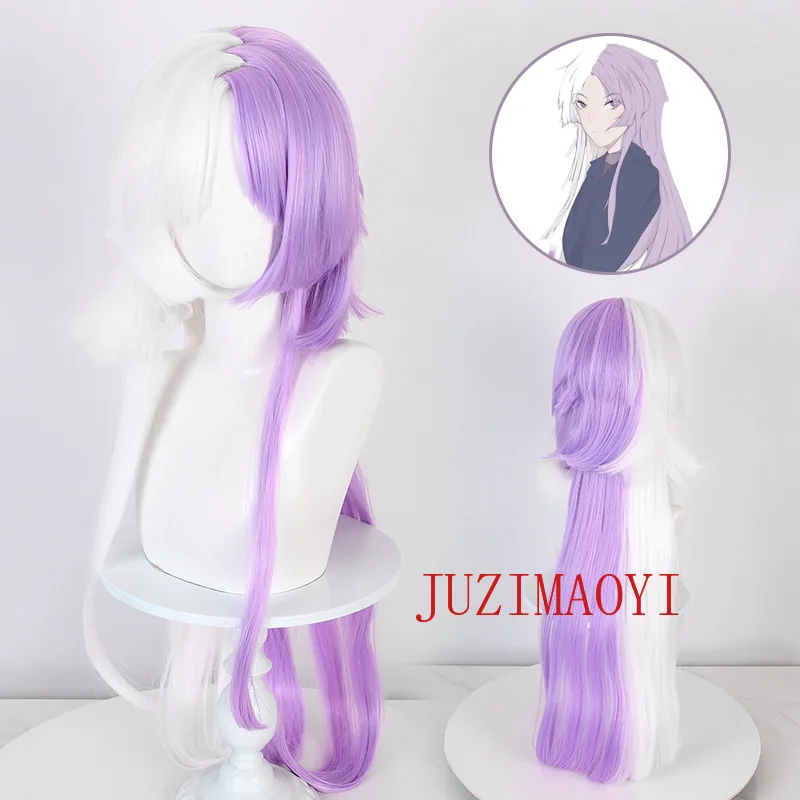 Anime Bungou Stray Dogs Cosplay 100cm Long Sigma Cosplay Wig Purple White Sigma Wigs Heat Resistant Synthetic Hair + Wig Cap