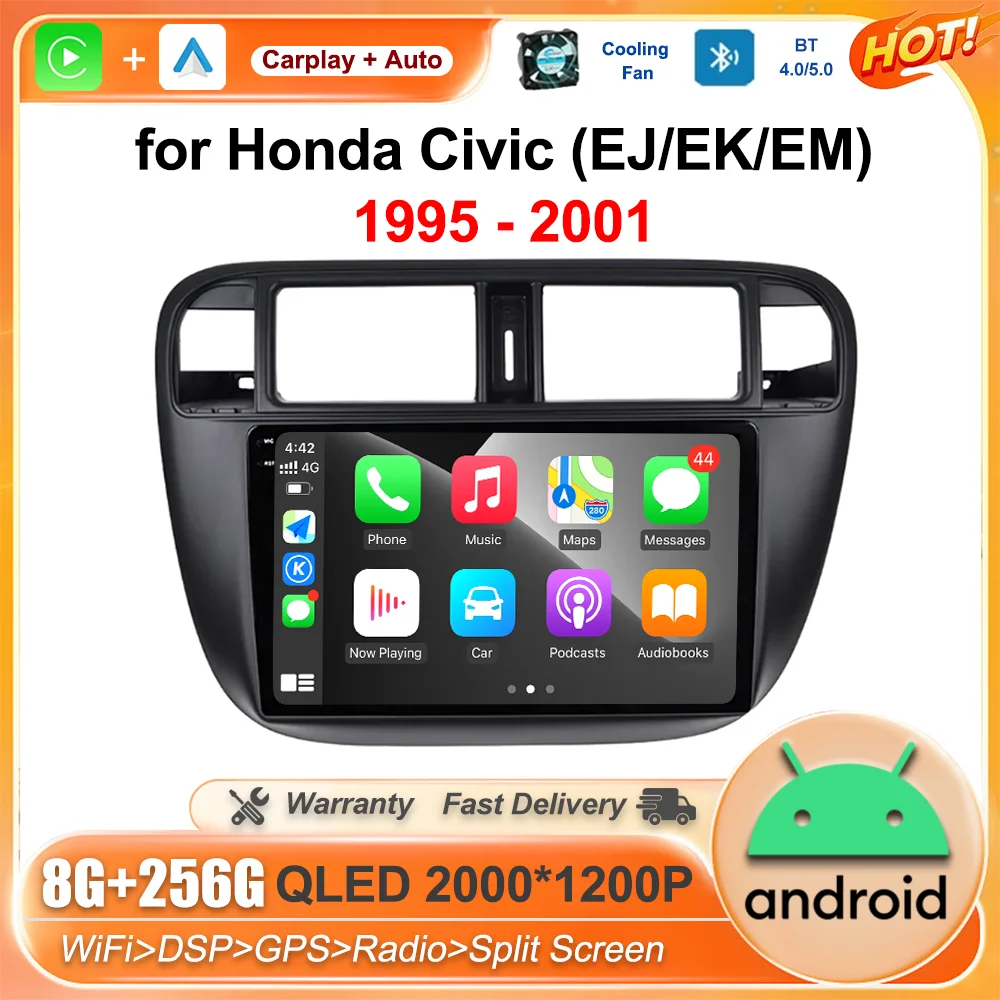 

Автомобильная Беспроводная система Carplay Android OS с левым рулем для Honda Civic (EJ/EK/EM) 1995 - 2001 GPS BT, автомобильный радиоприемник, мультимедийный плеер с IPS экраном