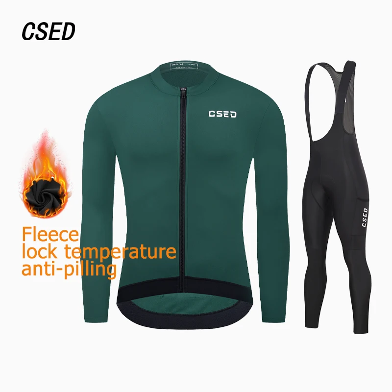 

CSED Men's Winter Cycling Thermal Jersey Fleece Long Sleeved Bicycle Riding Clothes Warm Full Zipper Bike Sportwear Pure Color