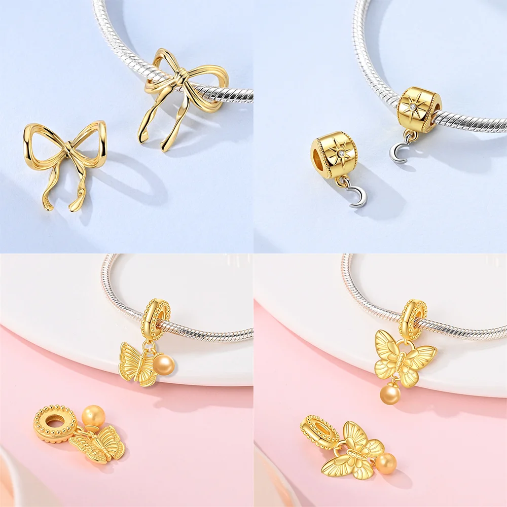 جديد 925 الفضة سبليتابل الشمس القمر استرخى سحر ستار القلب حبة صالح الأصلي سوار للنساء غرامة صنع المجوهرات هدية