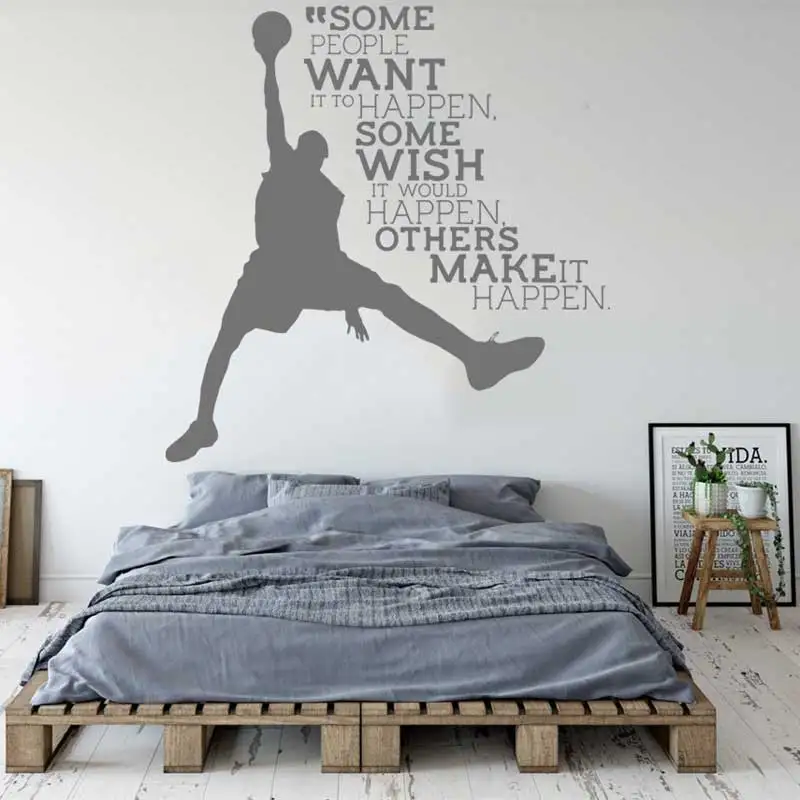 Inspirational Slogans Celebrity Quotes Basketball Players Wall Stickers Slam Dunk Games Sports Teens Kids Room Decor Vinyl Decal