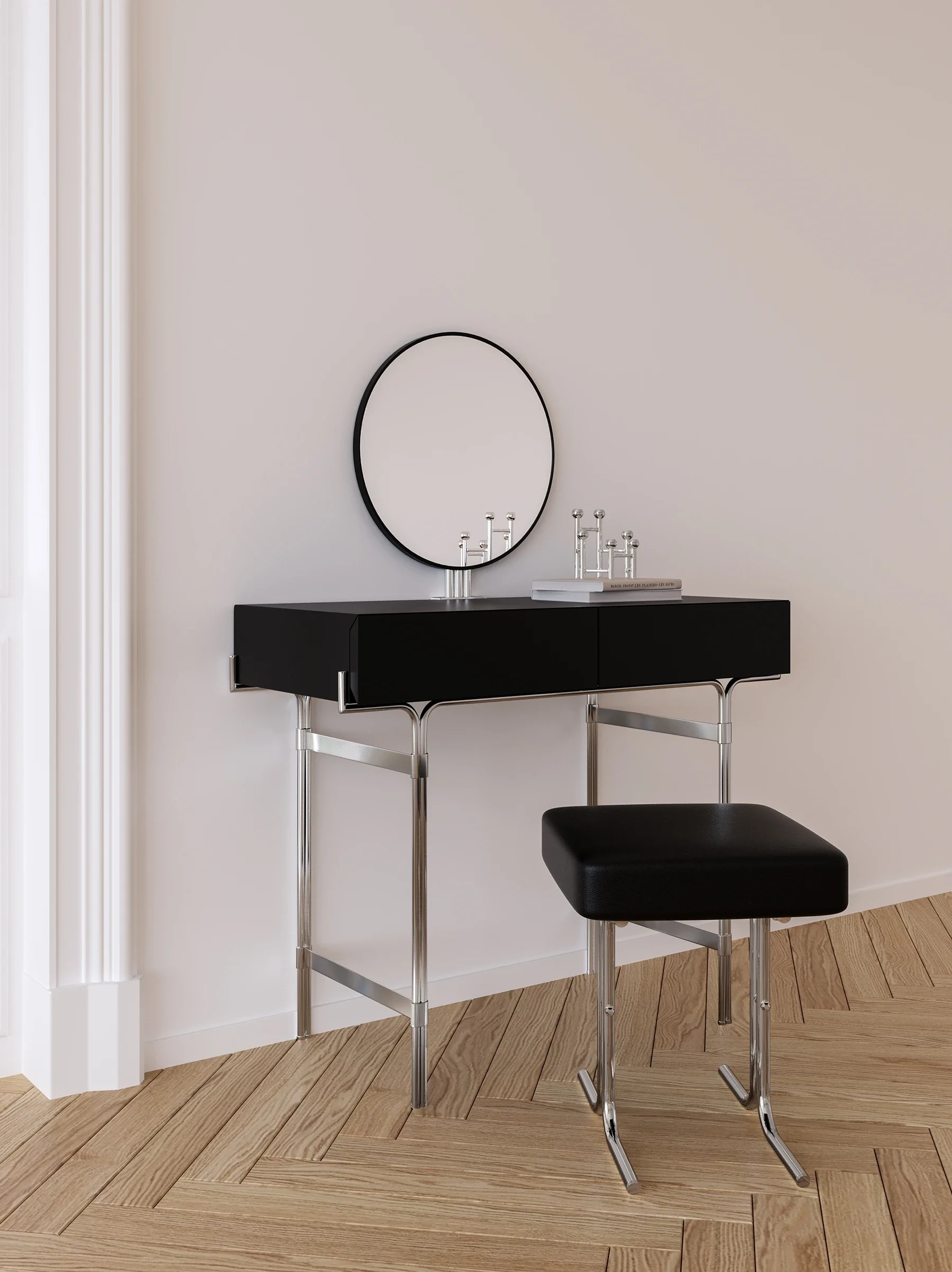 طاولة مكياج كلاسيكية فاخرة وخفيفة الوزن على طراز باوهاوس بتصميم معدني بسيط وحديث لغرفة النوم المنزلية #6
