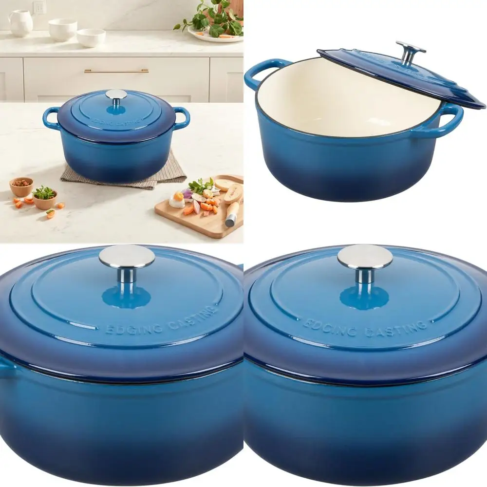 

7-литровая круглая эмалированная чугунная голландская духовка с крышкой, идеально подходит для выпечки хлеба, безопасная в духовке до 500 ° F, Голубой Озеро