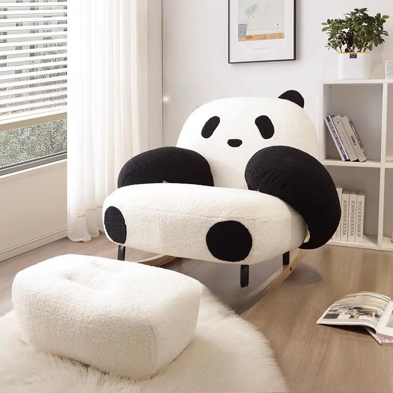 Household lazy big white panda rocking chair Household balcony recliner, cute living room leisure sofa single chair