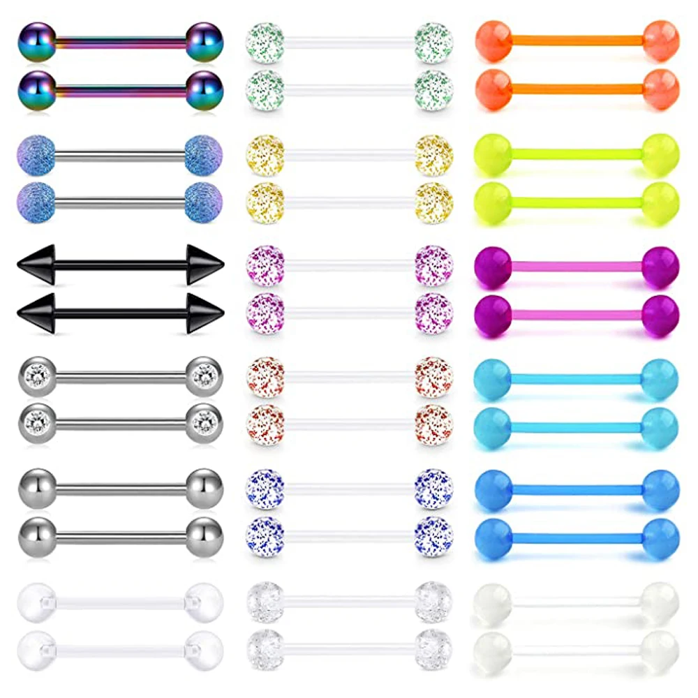 Tongue Rings Nipple Flexible Nipple Piecing Bar Glow in The Dark Bioplast Straight Barbell Venom Horizontal Tongue Piecing