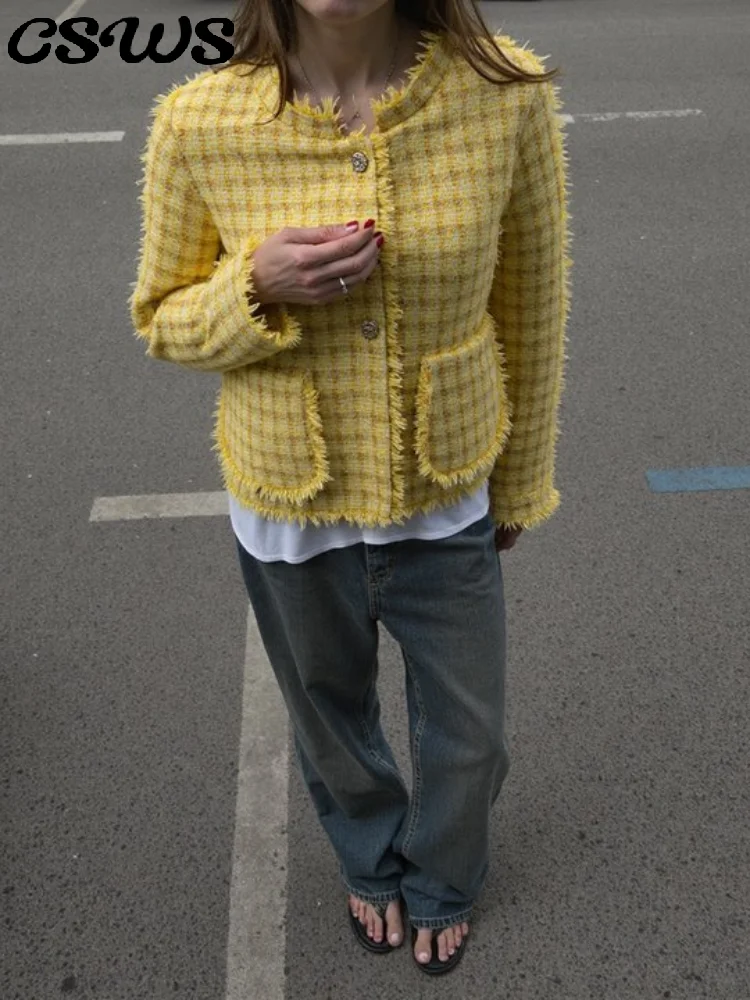 

Elegant Single Breasted Jacket Women Solid Long Sleeve O-neck Slim Office Short Jackets Female 2025 Fashion Autumn Pockets Lady