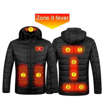 9 Areas Heated Jacket Waterproof Thermal Hooded Coats Electric Heating Jacket Winter Outdoor Body Warmer USB Heated Vest for Men 3