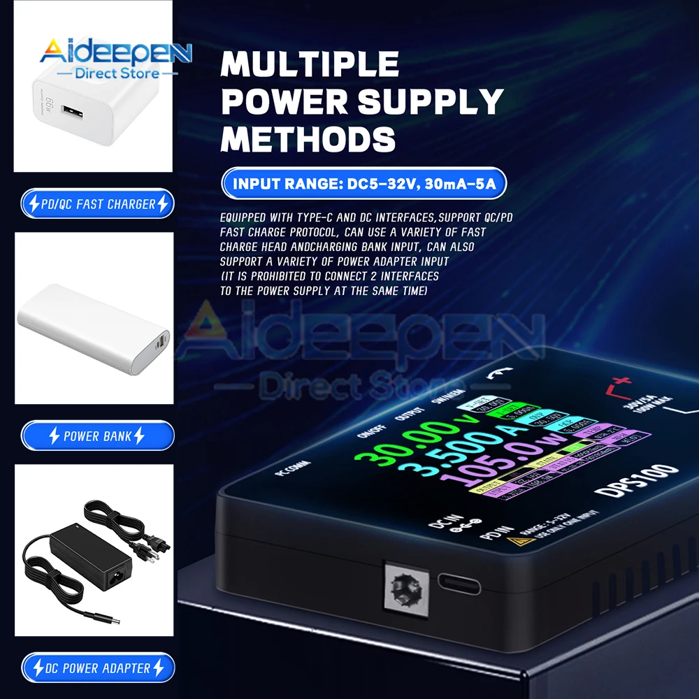 Fuente de alimentación CC ajustable CNC DPS100, fuente de alimentación Digital de laboratorio de 30V 5A, fuente de alimentación estabilizada de bolsillo de salida de 100W