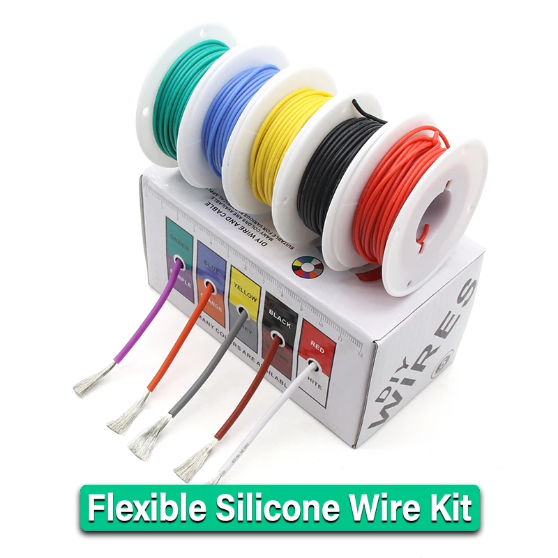 

Heat Resistant Flexible Silicone Wire 30/28/26/24/22/20/18/16AWG Stranded Cable Electrical Tinned Copper Wire Kit