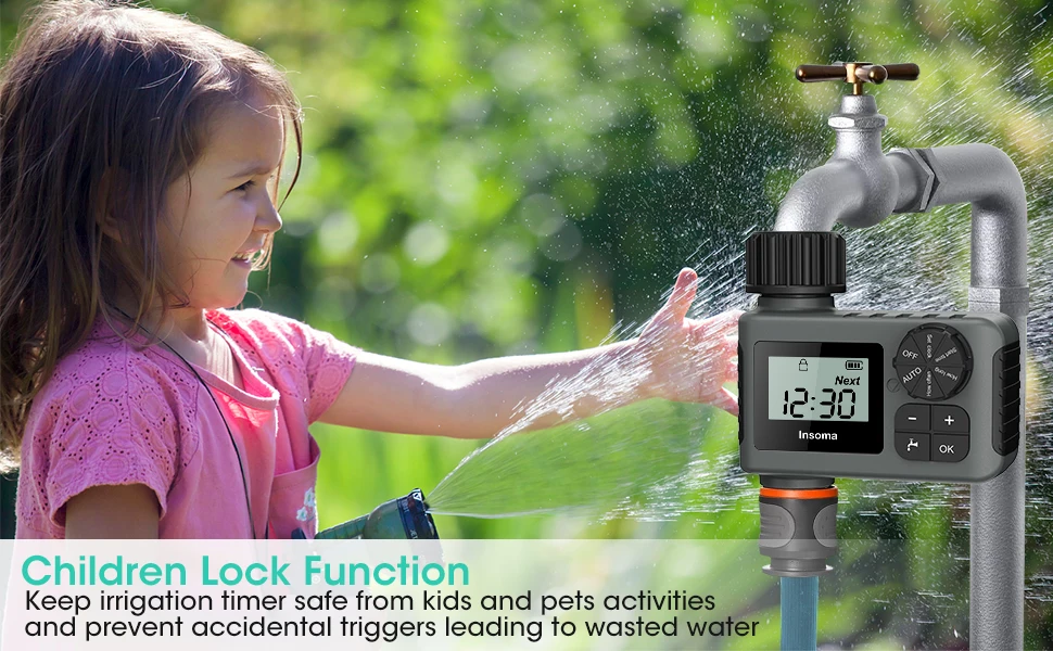 INSOMA Automatic Watering System Smart Garden Irrigation Water Timer with Brass Swivel for Hose Fuacet Outdoor Garden IPX5