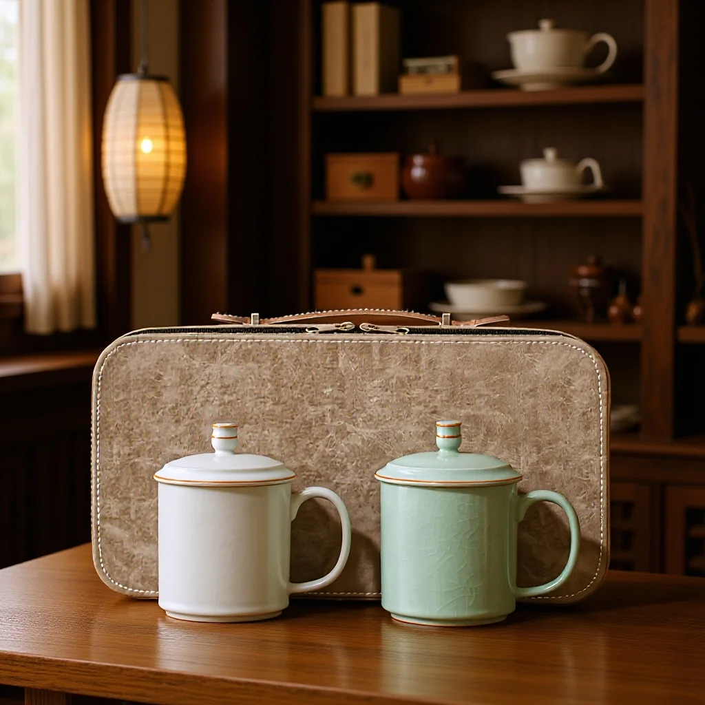 Ru Ware Tea Cup Pen Holder Gift Box Set Office Annual Meeting High-End Holiday Custom Logo