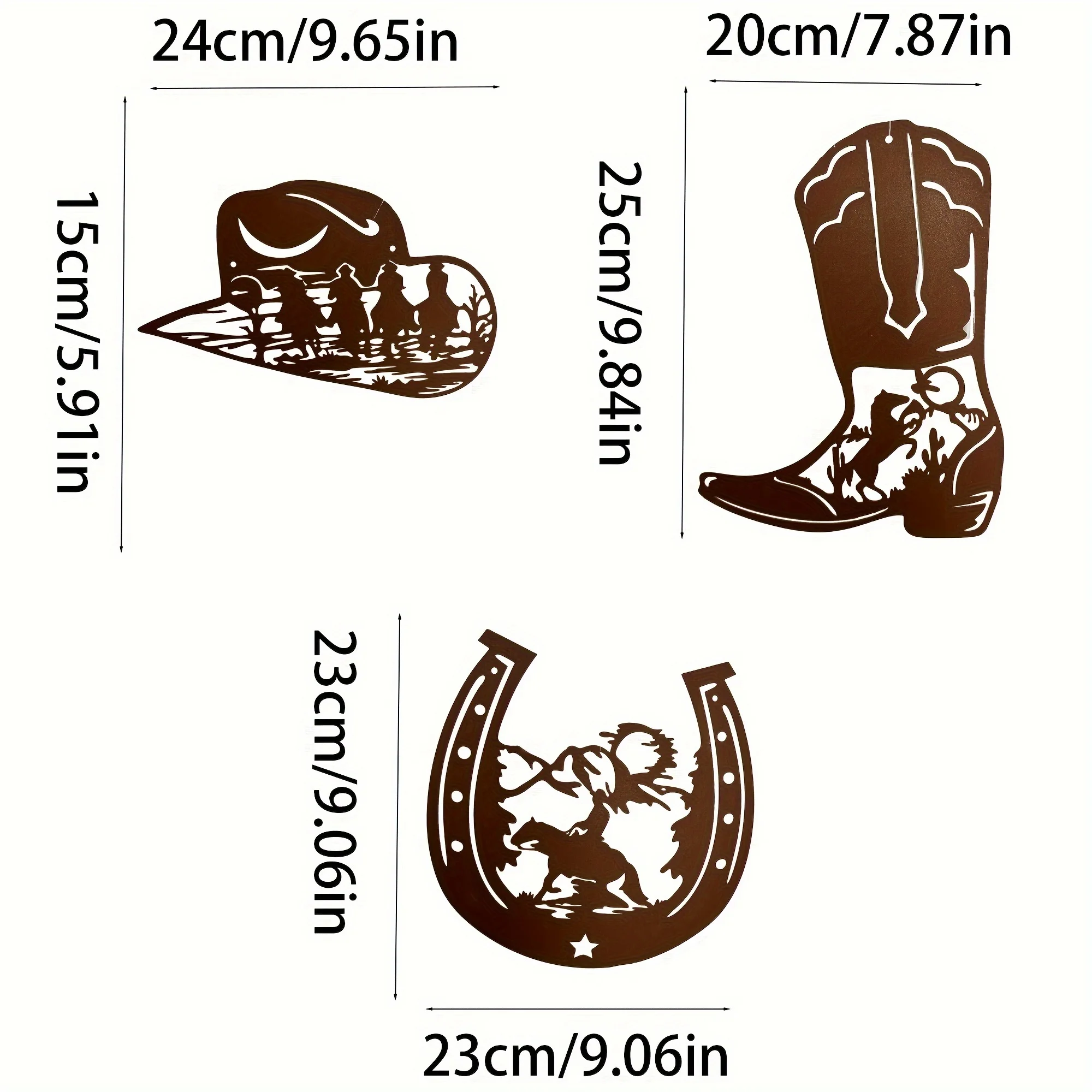 Western Cowboy Metal Wall Art Set, Rustic Horseshoe Hat Iron Wall Decor