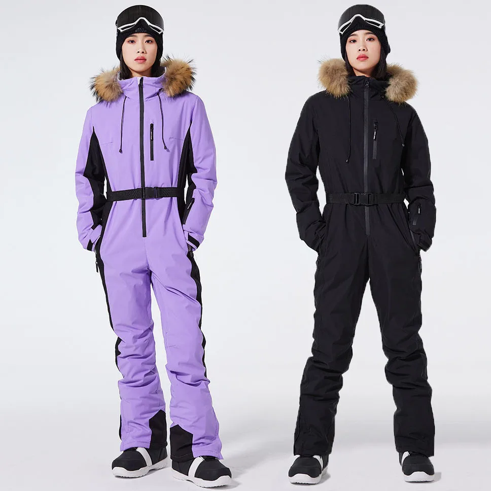 One-piece Ski Suit Women Slim Ski Jumpsuit Winter Outdoor Windproof Waterproof Ski Skiing Snowboarding Suit Ski Jacket+Pants