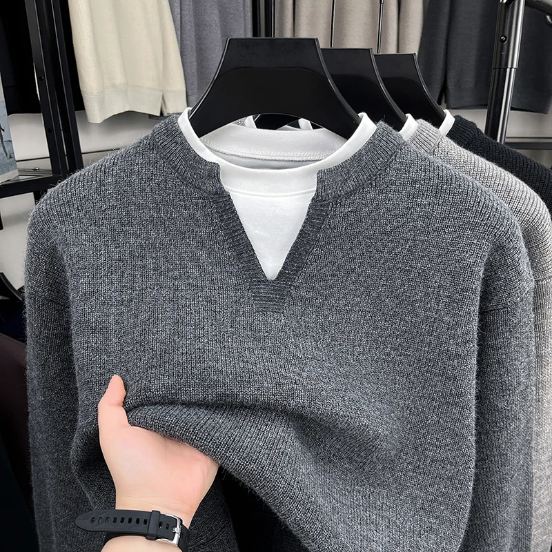 

New Knitted Sweater Round Neck Long Sleeve Base Shirt for Men Autumn/Winter V-neck Sweater for Men