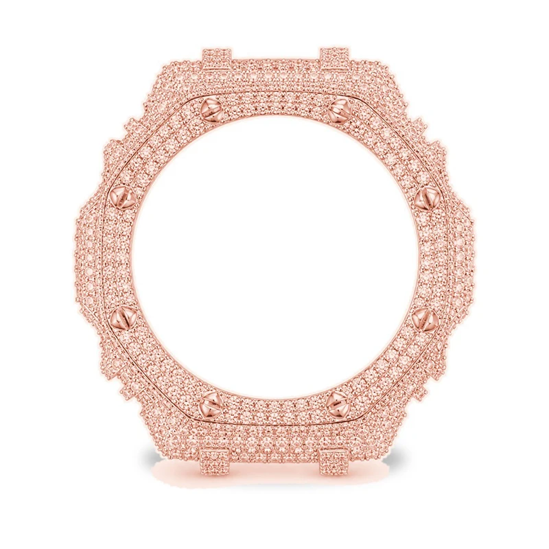 Hip Hop Moissanite Paved Bling Iced Out GA2100 G-SHOCK Watch Cases for Men Rapper Jewelry Pink Rose Gold Silver Color