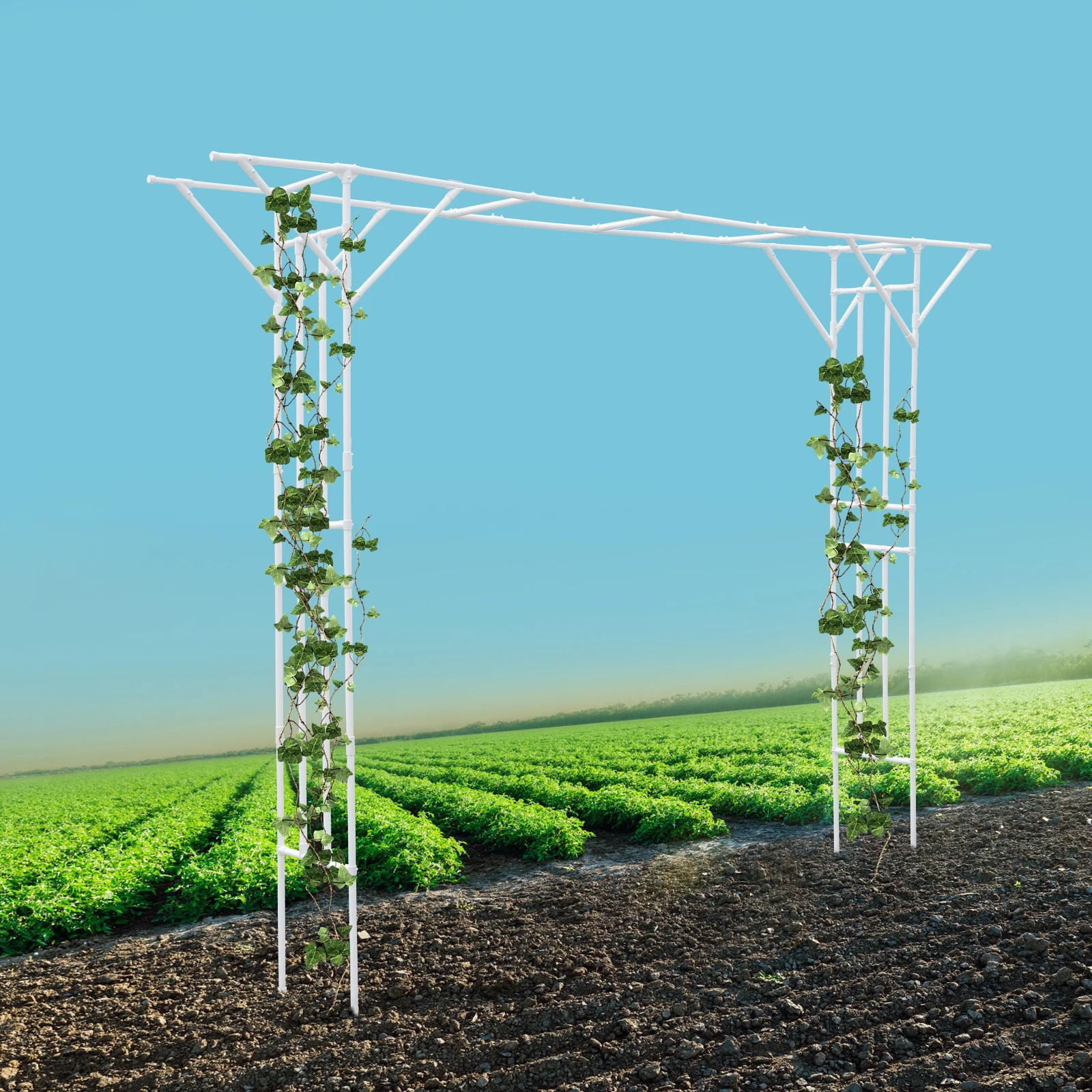 

White Steel 3.6x0.4x2.7m Garden Climbing Rattan Frame Flat-topped Stable Structure Outdoor Climbing Plant Frame