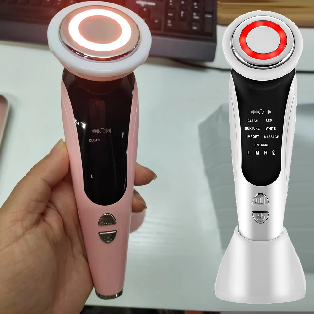 7 in 1 EMS美顔器 マイクロカレント LEDライトセラピー 温熱 振動 フェイシャルマッサージャー 首の引き締め 肌の若返り