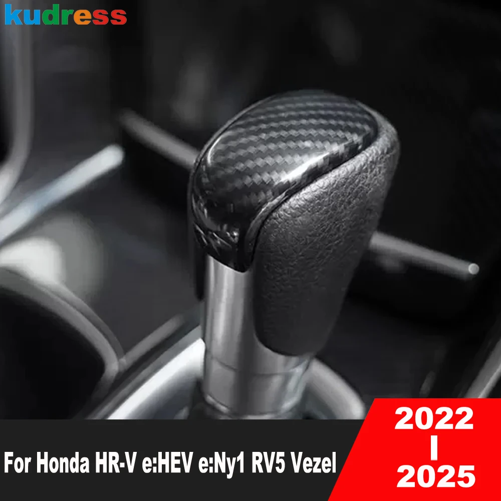For Honda HR-V e:HEV e:Ny1 RV5 Vezel 2022-2024 2025 Carbon Fiber Car Gear Shift Knob Head Frame Cover Trim Interior Accessories