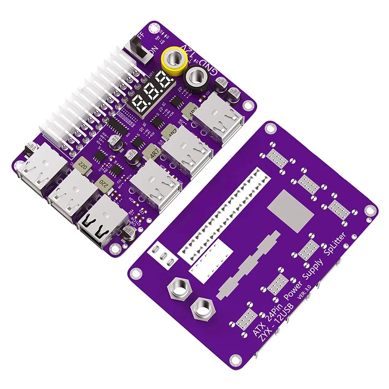 

ATX 24Pin + 12 Port USB 2.0 Power Breakout Board Adapter Acrylic Case Kit Three Digit LED Display 12V Output Support QC2.0 QC3.0
