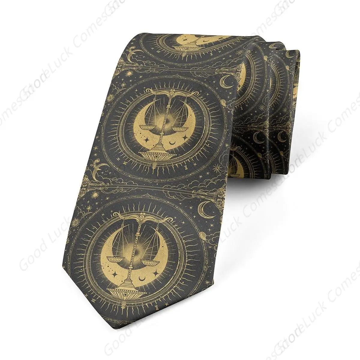 Zodiac Astrology Mens Tie,Sun Moon Men'S Ties,Astrolabe Libra Neckties For Men,Glitter Stars Ties For Men,Bohemian Style Tie