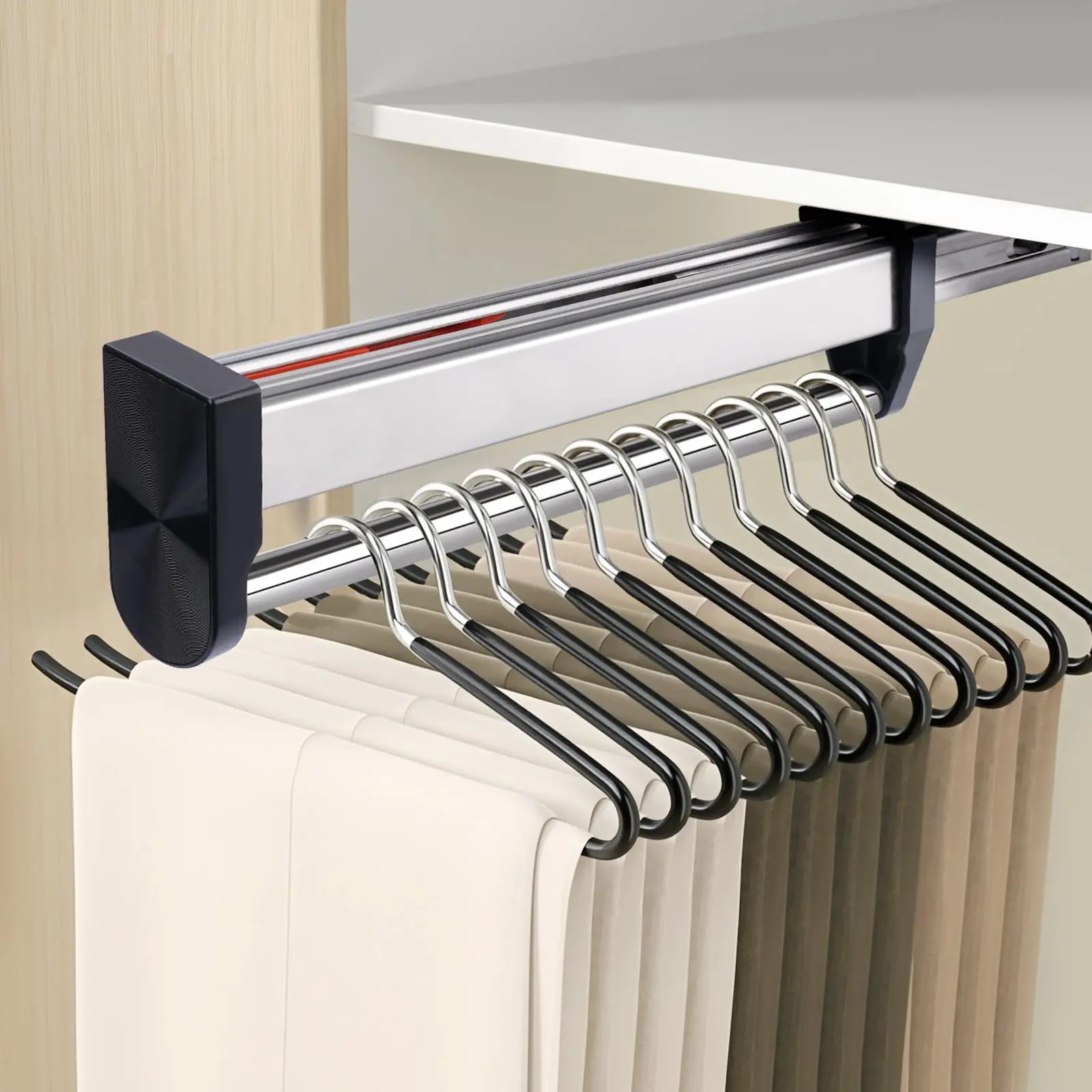 

Pull Out Valet Rods for Closets – Slide-Out Adjustable Heavy Duty Stainless Steel Clothes Hanger Rail for Pants, Coats