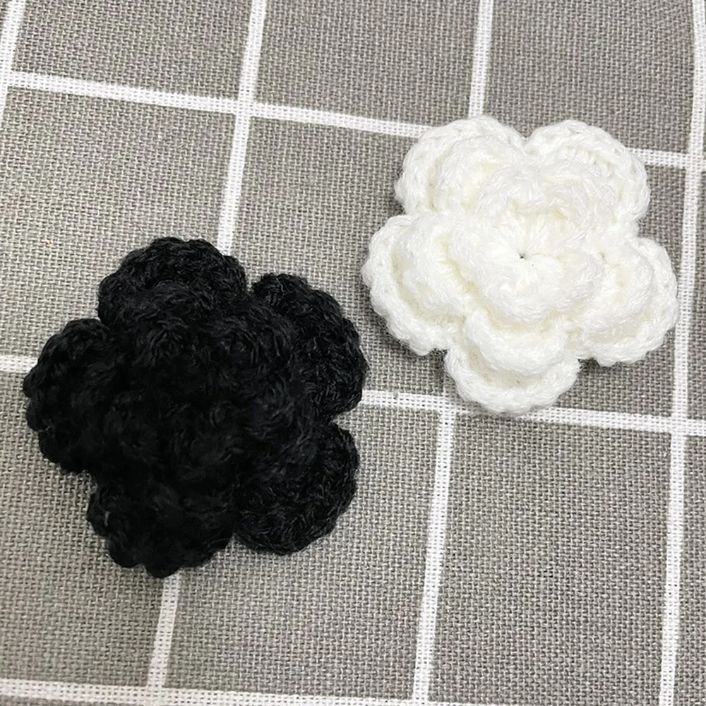 

ZHEN-D 100% Handmade Wool Crochet Black White Three-layer Flowers 3D Hand-knitted Clothes Sweater Beautification Home Decoration