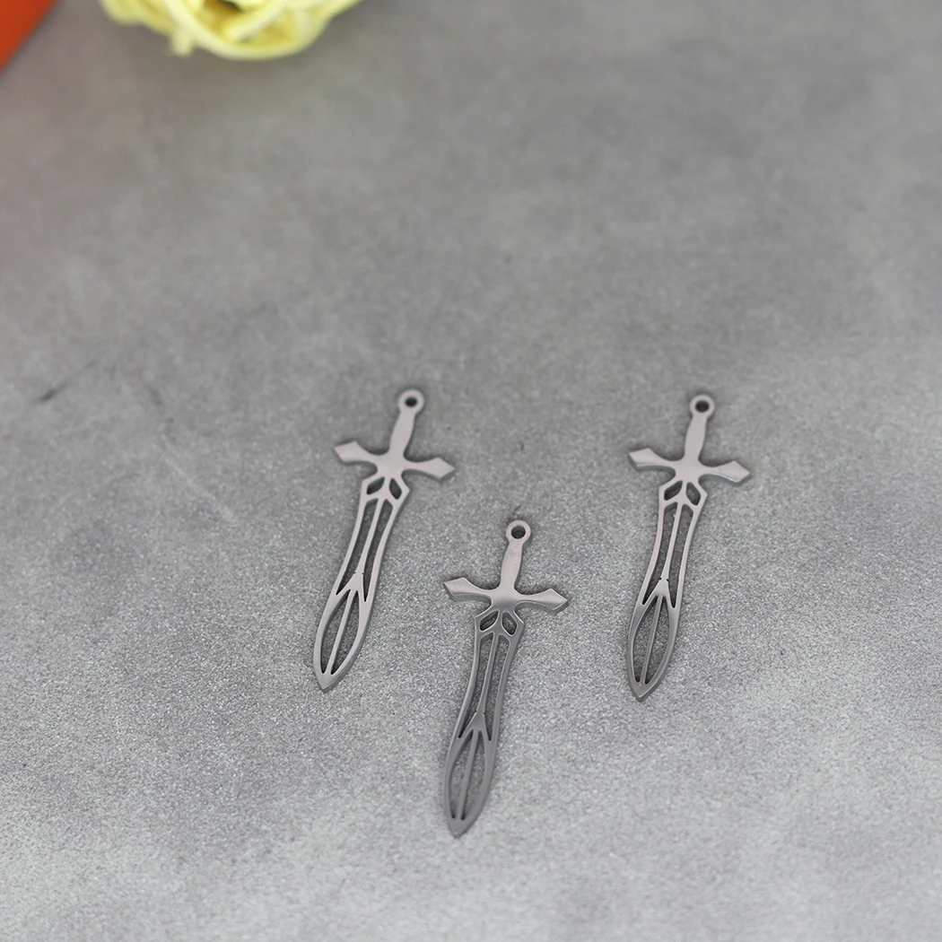 3pcs Stainless Steel Personalized Small Sword Pendant for Women Men Charm Pendant for Bracelet Jewelry Findings