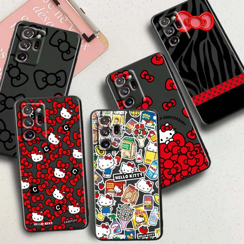 

Sanrio Cartoon Hello Kitty bow For Samsung A42 A41 A35 A34 A33 A32 A25 A24 A23 A21s A04 A03 Note 20 Ultra 5G Black Phone Case
