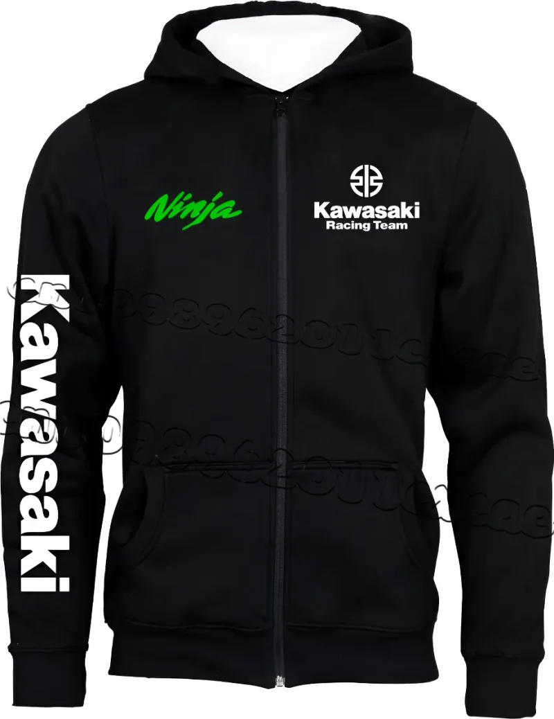 

Kawasaki Motorcycle Zipper Hoodie Thickened Sporty Casual Versatile Men's Cool and Trendy Outerwear for Autumn and Winter