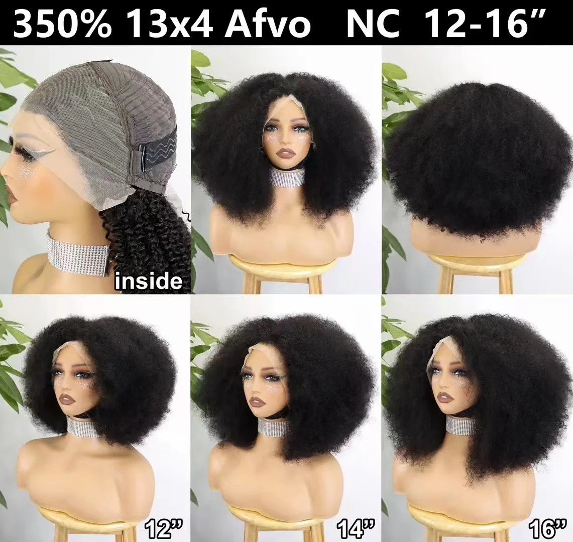 350% Density Afro Kinky Curly Wigs 13x4 4x4 Lace Frontal Short Bouncy Curly Bob Human Hair Wigs Natural Hairline for Black Women