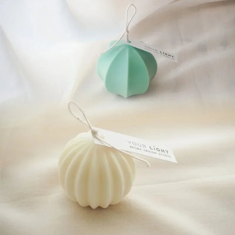 1pc Model Advanced 1Pcs Spherical Fan Stripe Ball Silicone Mold For Round Ball Candle Aromatherapy Plaster Christmas Decor