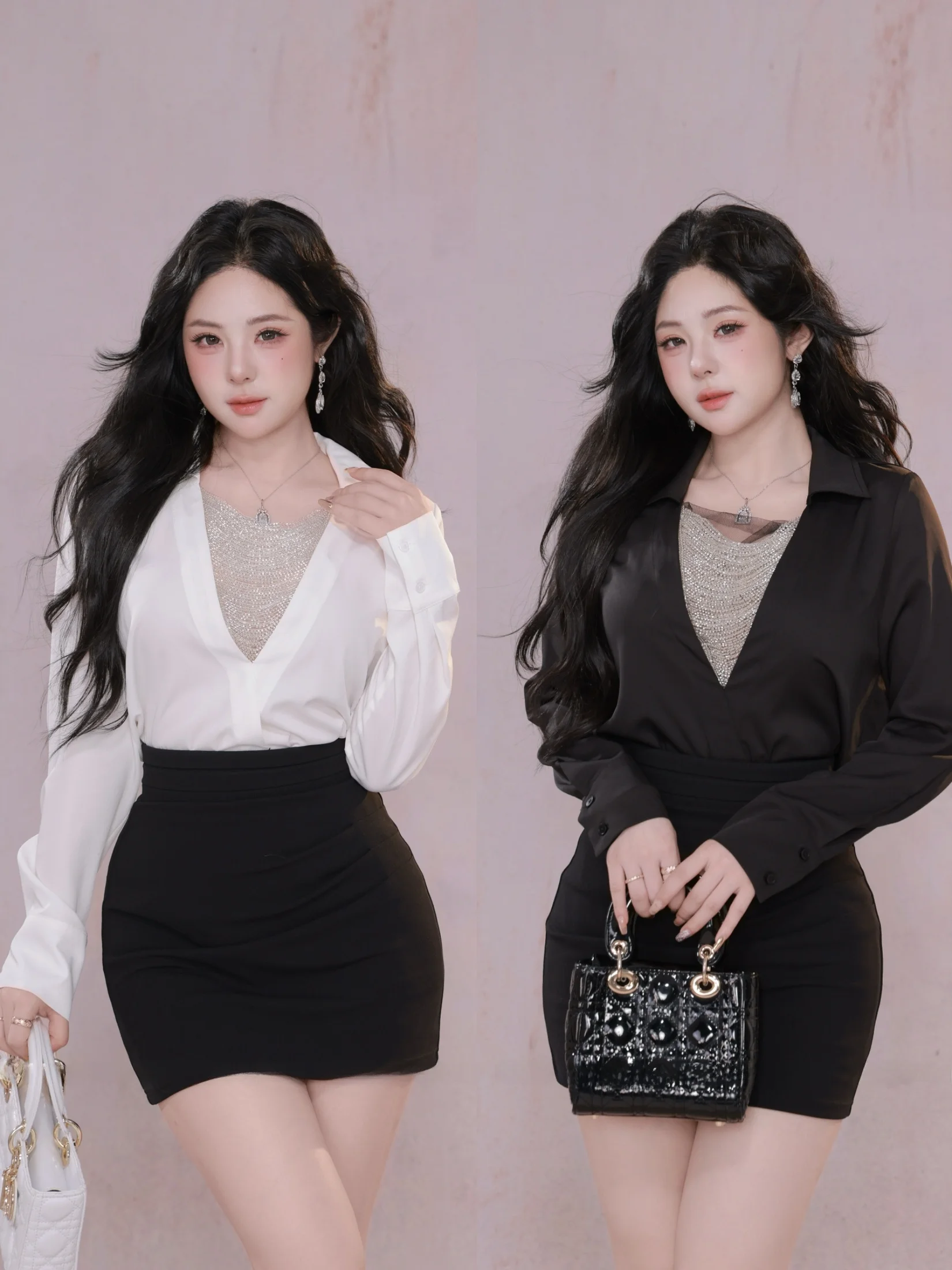 

Модная женская блузка с длинным рукавом, с декоративной цепочкой из бусин, осенне-зимняя, из дышащего полиэстера, приятная к телу.