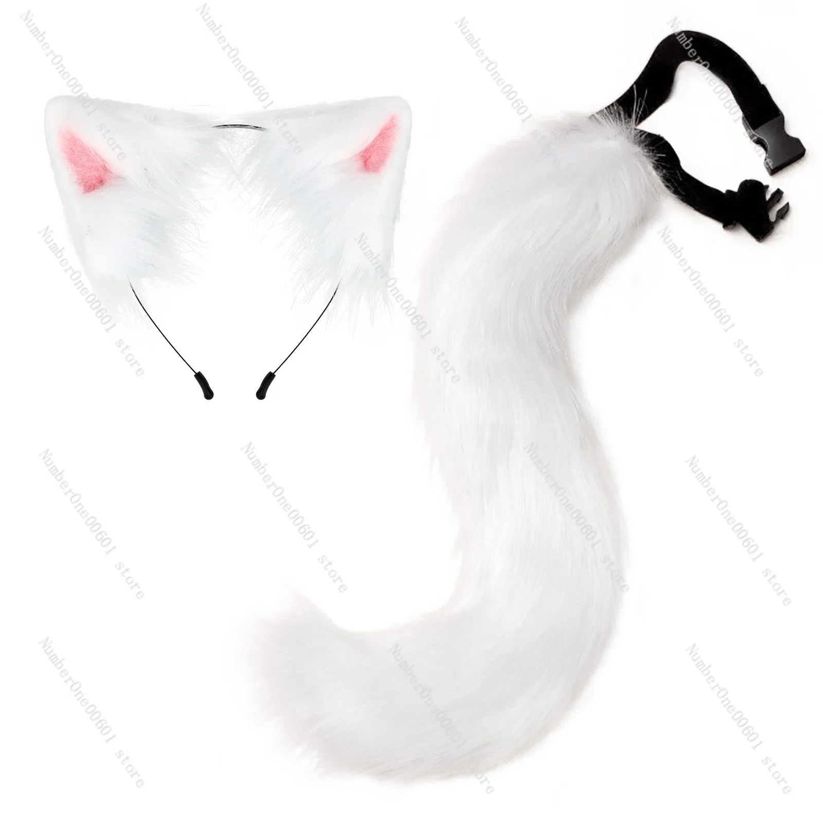 Halloween cosplay simulation white fox plush tail clothing accessories animal tail cat ear headband headwear