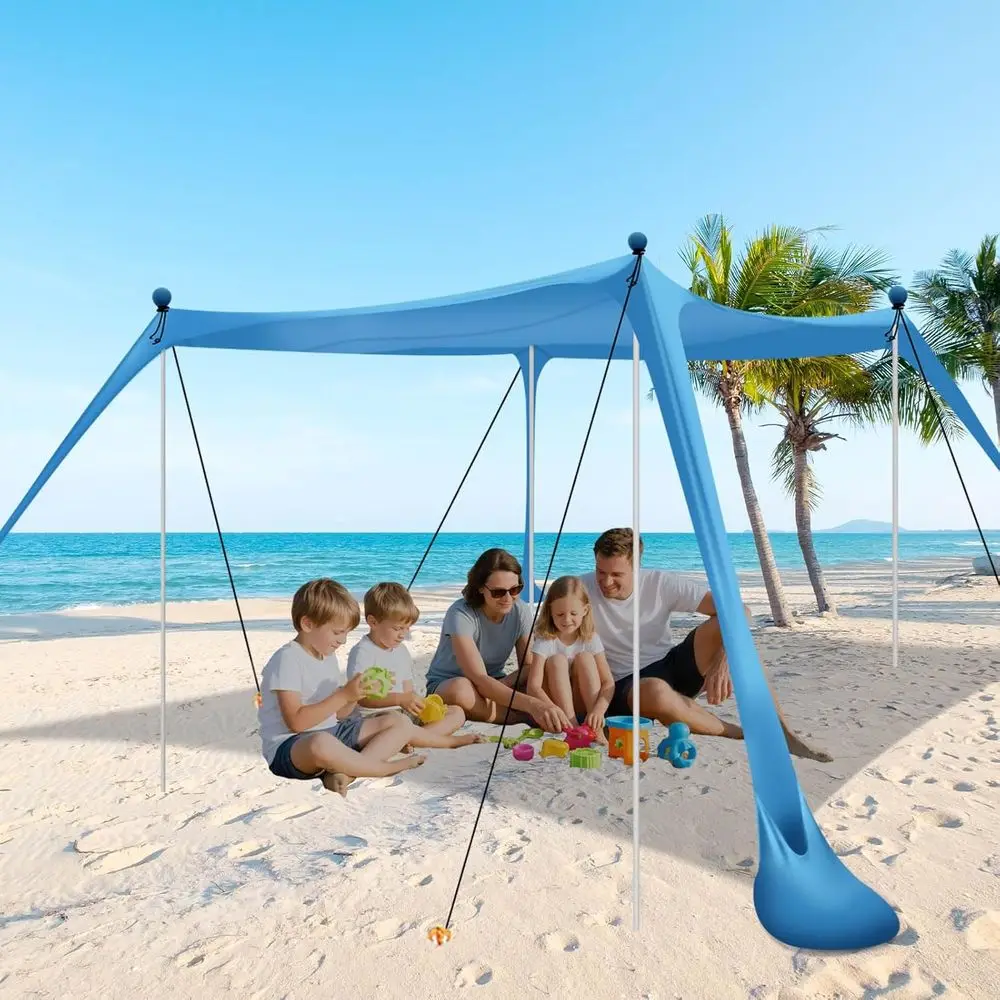 

Пляжная палатка UP50+ с мешками для песка, лопатами, колышками и стабилизирующими стойками, уличный тент-навес для кемпинга или отдыха на природе