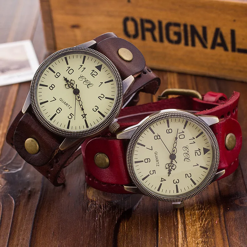 Men's Clock Cowhide Leather Bracelet Watch Retro Classic Antique Woman Quartz Wristwatch Watches Relogio Masculino Dropshipping