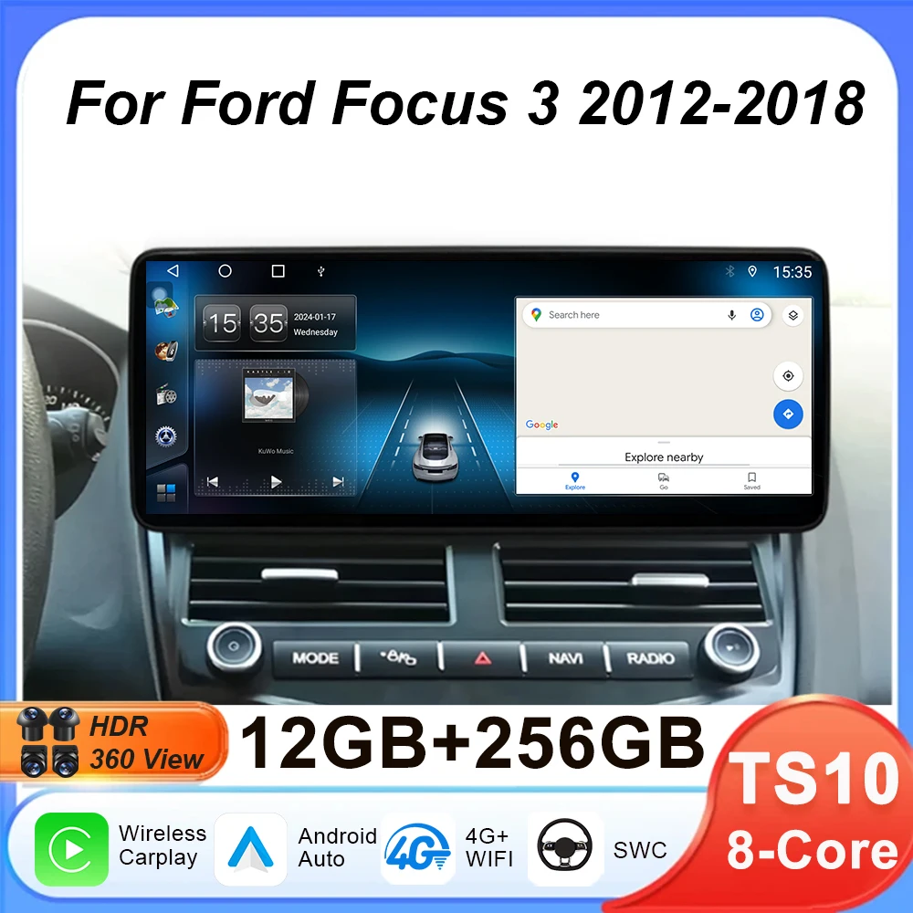 For Ford Focus 3 2012-2018 Wireless CarPlay Multimedia Display Touch Screen Android auto Head Unit Navigation GPS WIFI 4G BT DVR