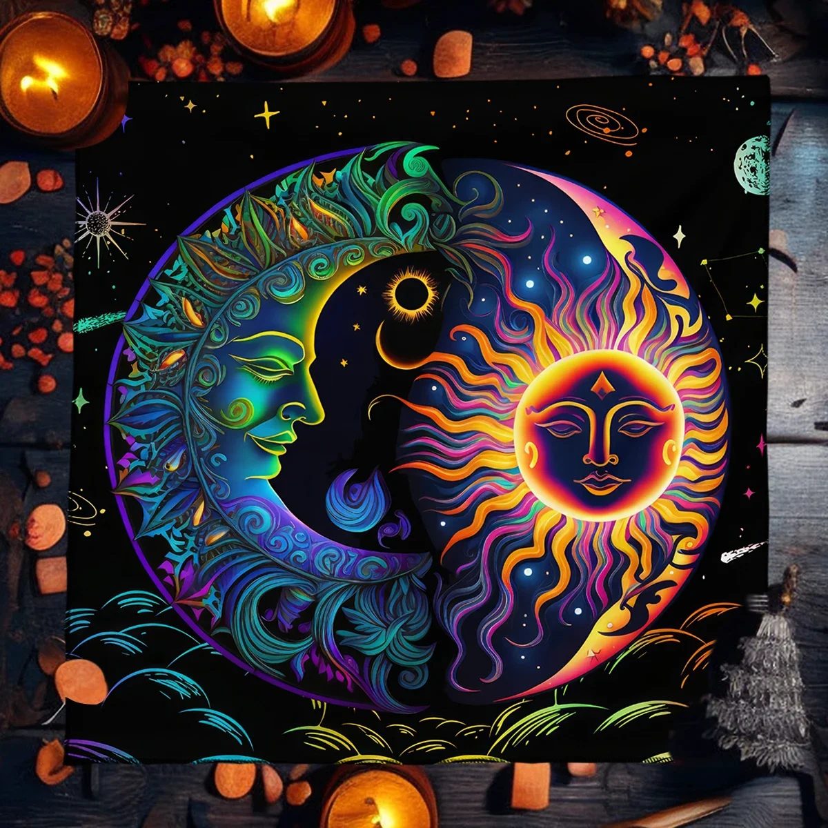 50/75/110/137cm Tarot mat Mystical Colorful Sun Moon Tarot Card Tablecloth Astrological Divination Altar Cloth Card Game Mat
