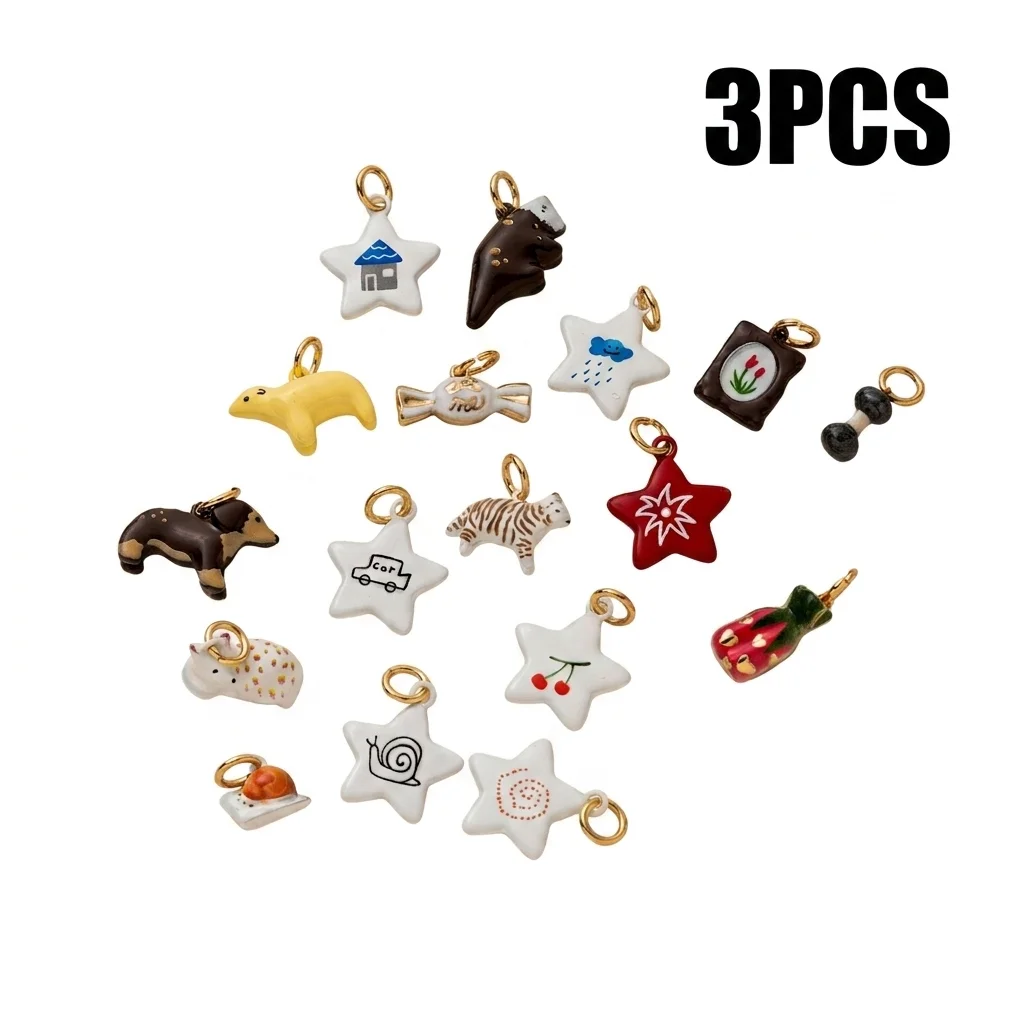 3 Stück einfache und modische neue Schnecken-, Hunde-, Fuchs-, Blumen- und Tiger-DIY-Anhänger für Schmuck. – Detail 2