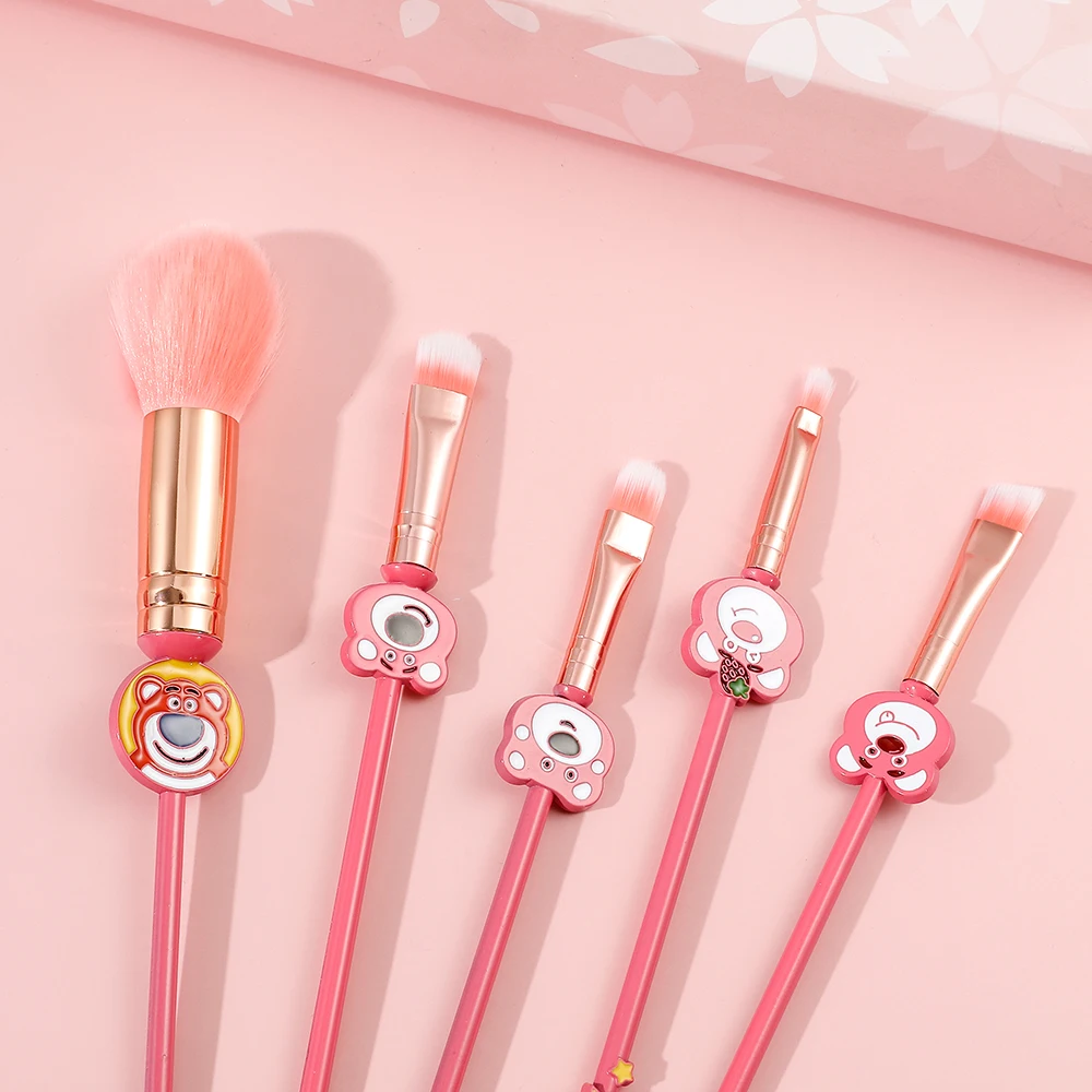 5pcs Kawaii Lotso Makeup Brush Set Cosplay Makeup Brush Face Cosmetic Powder Highlight Blending Eyebrow Eyeshadow Brush Girl