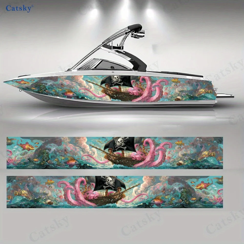 

Pink Huge Octopus Pirate Ship Wave Flying Fish Boat Sticker Vinyl Ship Pontoon Deck Boat Fishing Decorative Pontoon Boats Decal