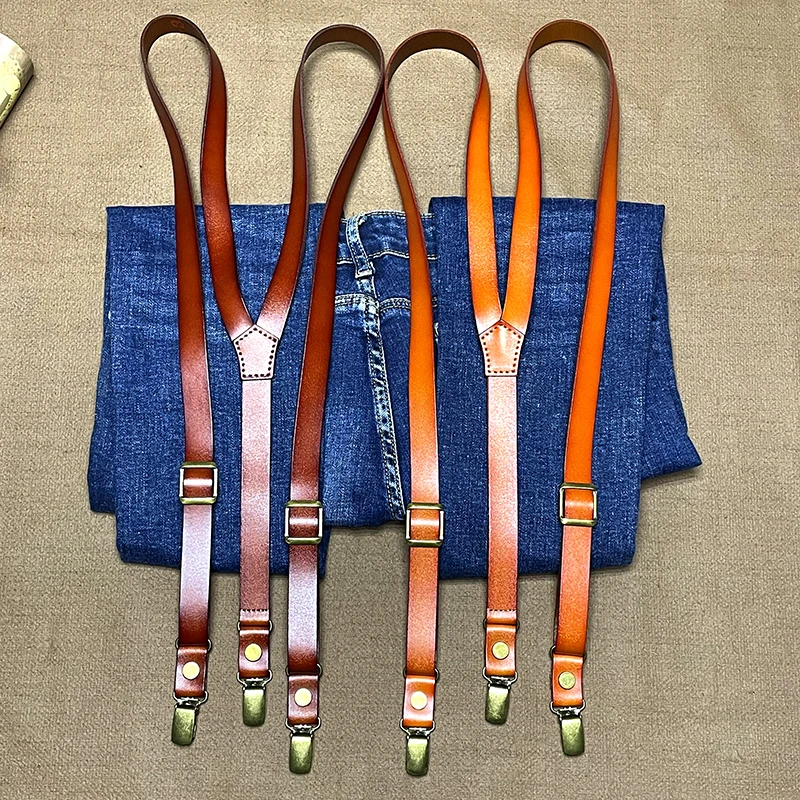 1.8*115CM Leather Men's Suspenders 3/4-Clip Y-Back Suspender Adjustable Suspenders For Stockings Women's Tactical Suspenders