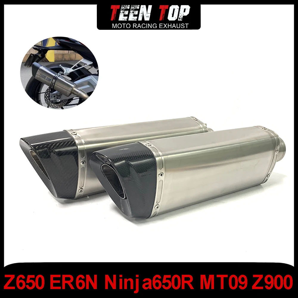 Titanium Alloy Motorcycle Exhaust Muffler Pipe Z650 ER6N Ninja650R Z900 Exhaust Slip on MT09 XSR900 51MM Silencieux Moto