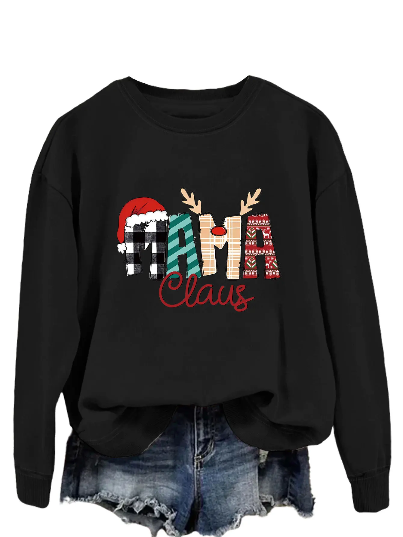 Mama Claus  A Long-sleeved, Sweet and Fresh European and American Fashion Hoodie with Antler Print Pattern Streetwear Women