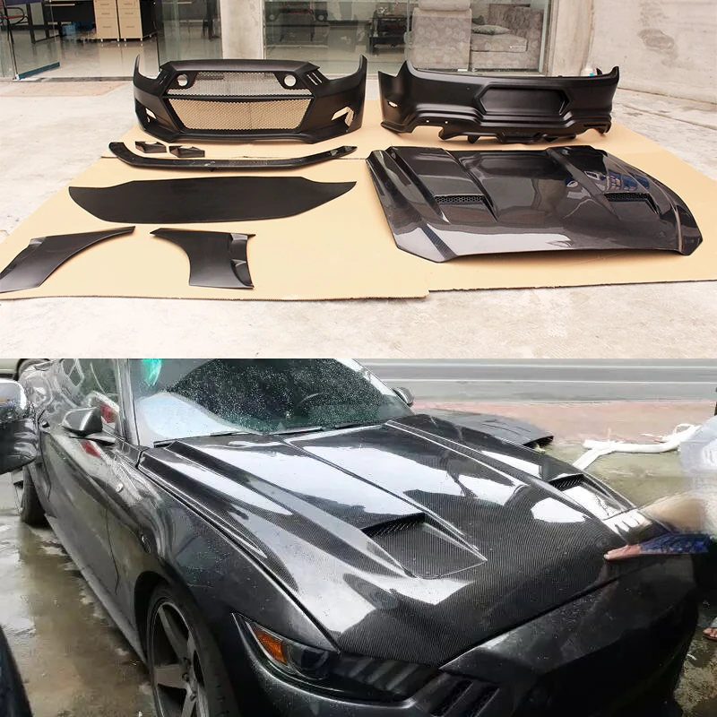 High Quality Overseas Edition Modified Body Kit Fog Light Front Rear Bumper Lip Engine Hood Upgrade Parts for Mustang 2014-2017