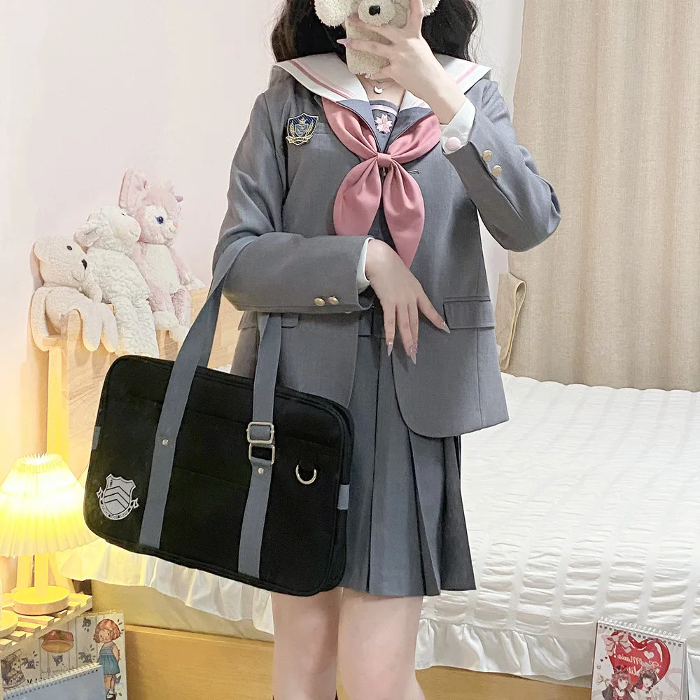 Women Sailor Outfit High School Jk Uniform Japanese Dress Student Clothes Pleated Skirt Grey Sailor Suit Girl Seifuku Korean