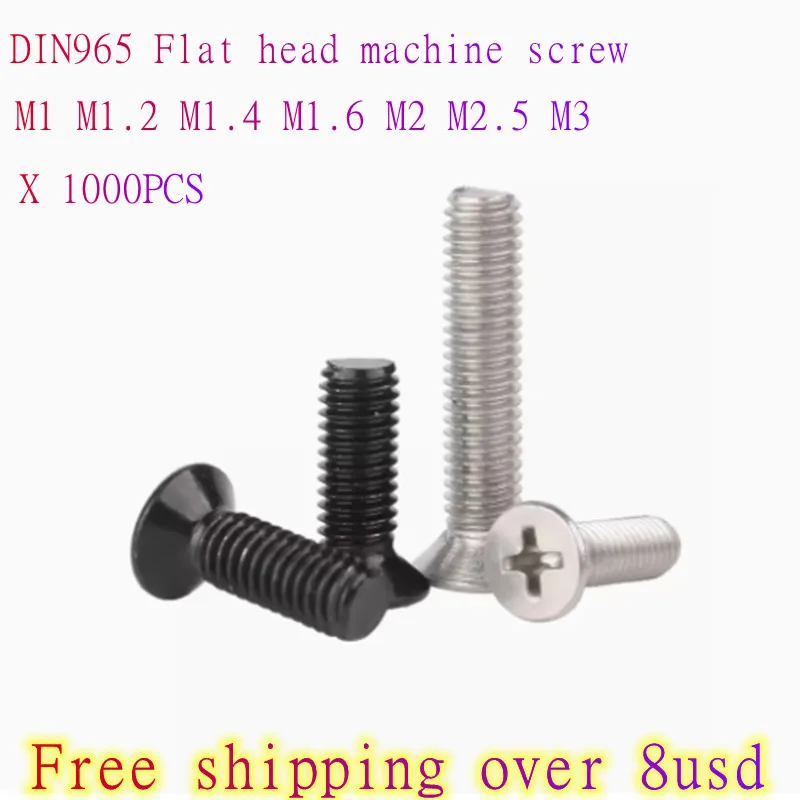 1000PCS Assorted Micro Screw Set DIN965 M1 M1.2 M1.4 M1.6 M2 M2.5 M3 304 Stainless Steel Cross Flat Countersunk Head Screws