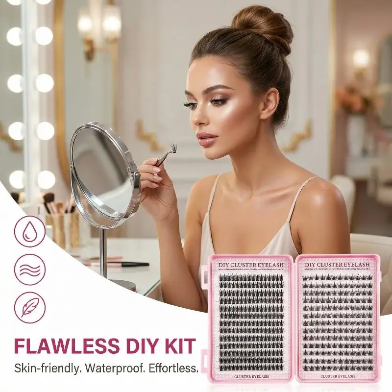 392Pcs Eyelash Extension Kit Fluffy Wispy Lashes with Lash Bond Seal And Tweezers Thick Clusters for Professional And Home Use